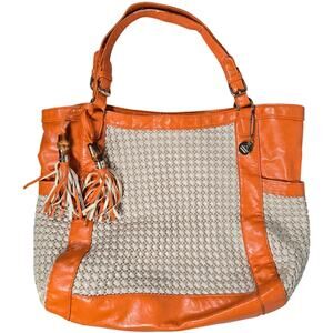 BIG BUDDHA‎ Orange Woven Leather Tassel Tote Bag